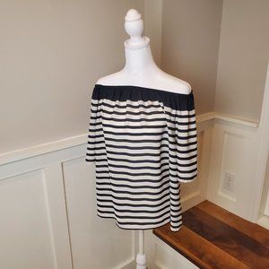 Loft Black and White Stripe Off The Shoulder Top Women's Size Medium